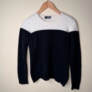 Morgan Taylor 100% Cashmere Black White Color Block Crewneck Sweater Size XS/SM
